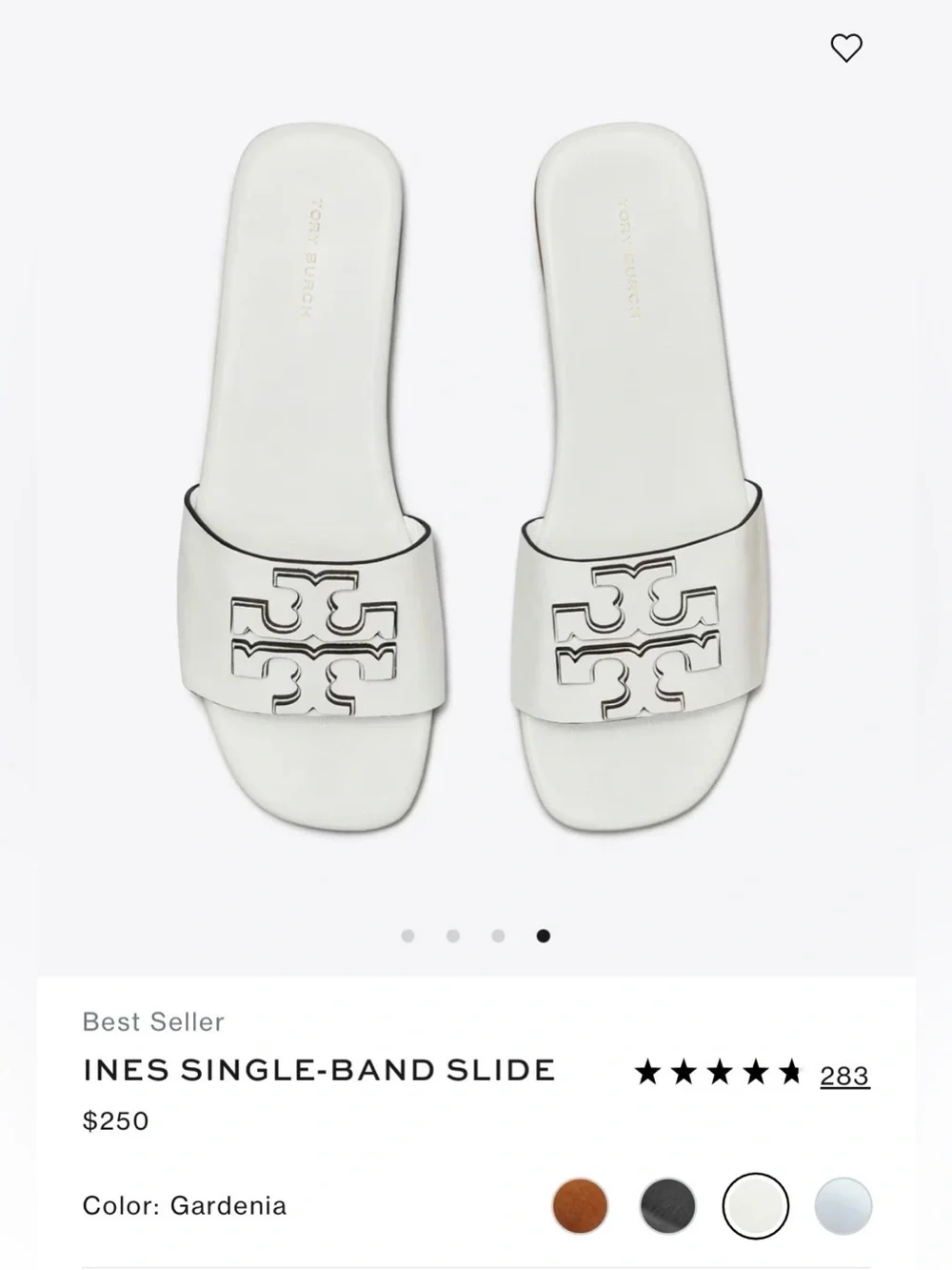 Tory Burch Gardenia White Ines Single-Band Leather Slide Sandals